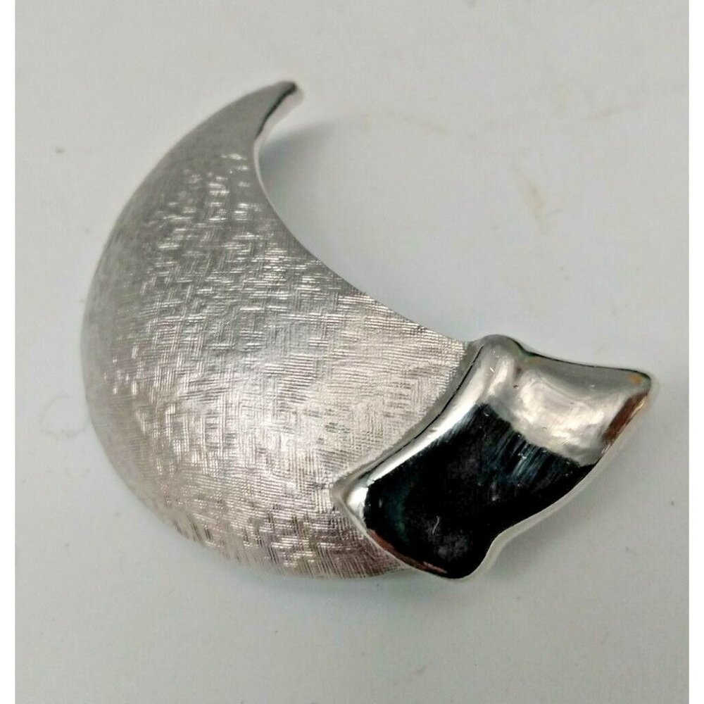 CoroCraft Silver Tone Half Cresent Moon Brooch 2 1/2" x 2"